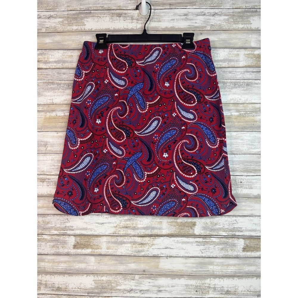Talbots Skirt Women's Petite M Pull On Red Blue Paisley Knit Stretch